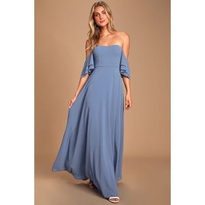 Lulus Denim Blue Off-the-Shoulder Maxi Dress
